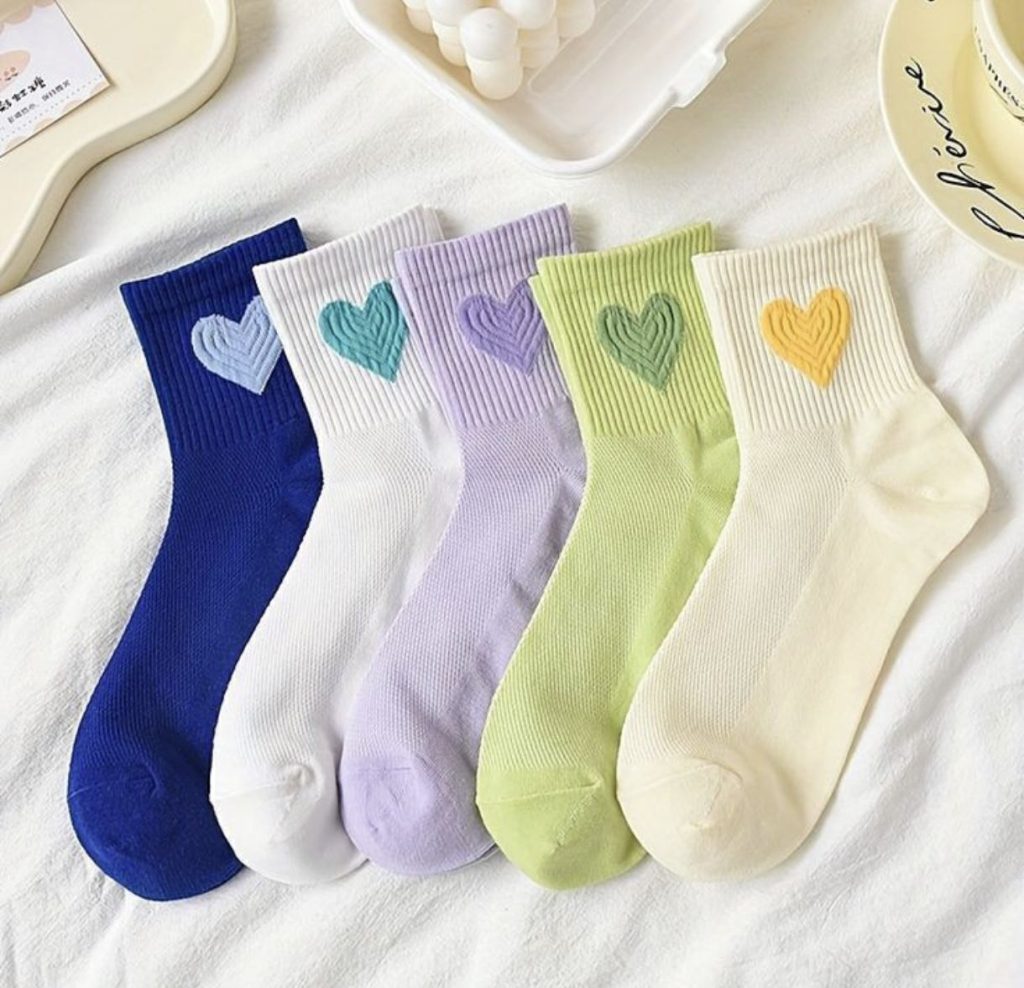 جوراب نیم ساق زنانه طرح تک قلب یاسی دار میکس لادن (۱۰ جفتی)