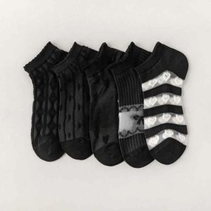 جوراب مچی زنانه شیشه ای مشکی میکس برجسته رینگی قلبی لادن (10جفتی)