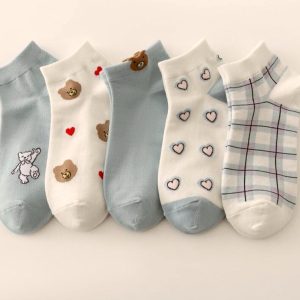 جوراب مچی زنانه تدی قلبی باربری تم طوسی یاسی لادن (۱۰ جفتی)