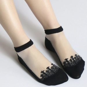 جوراب مچی زنانه شیشه ای تاج تک طرح مشکی لادن (10جفتی)