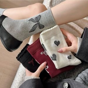 جوراب ساقدار زنانه پاپیون ملانژ دار میکس سامیار (10جفتی)