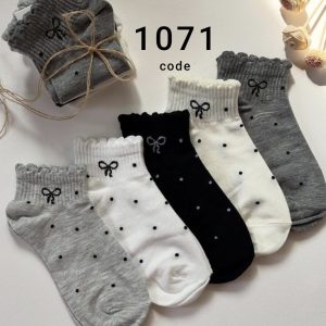 جوراب مچی زنانه پاپیون طوسی دار کد 1071 لادن (۱۰ جفتی)