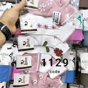 جوراب مچی زنانه گل 6 پر صورتی کد 1129 لادن (۱۰ جفتی)