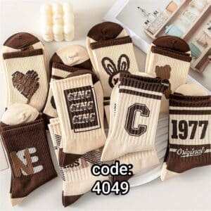 جوراب ساقدار زنانه طرح ok تم کرم و قهوه ای کد 4049 لادن (10جفتی)