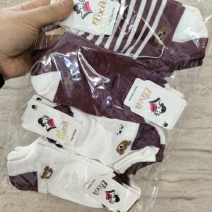 جوراب مچی زنونه خرس میکس تم زرشکی حراج ویژه الکسیر (۱۲جفت)