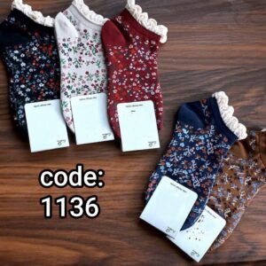 جوراب مچی زنانه لب چین گل گلی کد 1136 لادن (۱۰جفتی)