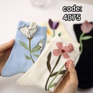 جوراب ساقدار زنانه گل گوشدار جور آبی دار کد 4075 لادن (10جفتی)