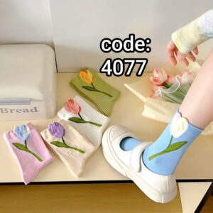 جوراب ساقدار زنانه گل لاله دار کد 4077 لادن (10جفتی)