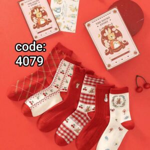 جوراب ساقدار زنانه طرح گیلاس میکس تم قرمز کد4079 لادن (۱۰جفتی)